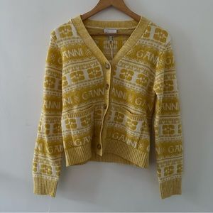 Ganni Logo Wool Mix Cardigan